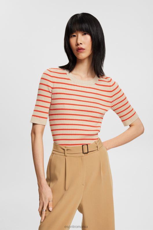 Esprit pulover cu mâneci scurte cu nervuri femei taup deschis 2T6N8317 pulovere