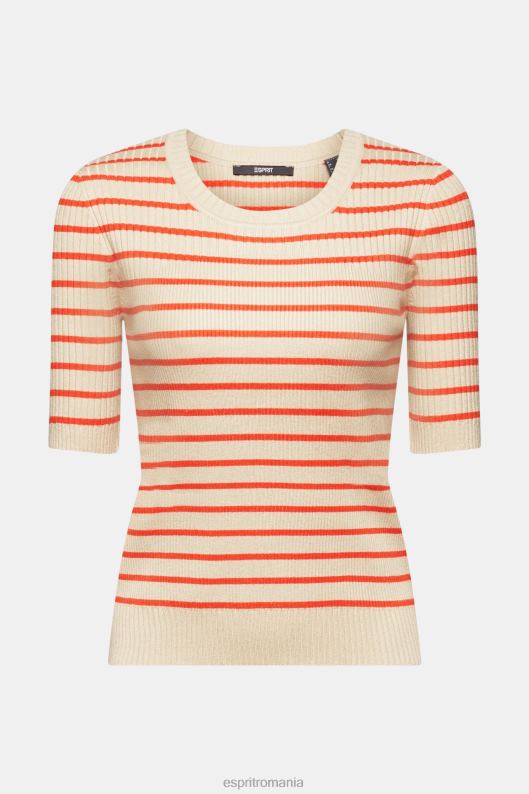 Esprit pulover cu mâneci scurte cu nervuri femei taup deschis 2T6N8317 pulovere