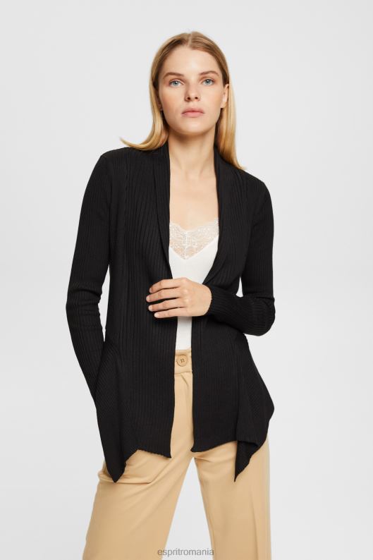 Esprit reciclat: cardigan cu nervuri cu tiv batista femei negru 2T6N823 pulovere