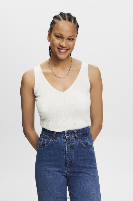 Esprit top tricotat cu decolteu în V cu in femei aproape alb 2T6N8305 pulovere