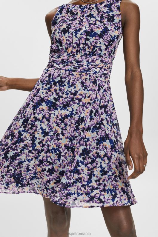 Esprit reciclat: rochie din sifon cu talie adunata femei floral bleumarin 2T6N868 rochii