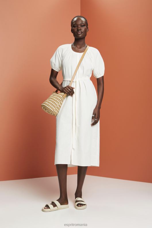 Esprit rochie camasa midi cu curea cravata, amestec de bumbac femei alb 2T6N8235 rochii