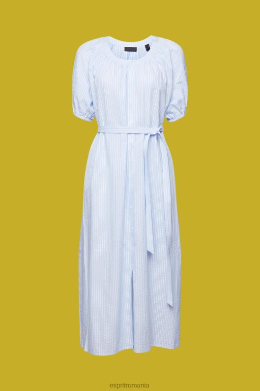 Esprit rochie camasa midi cu curea cravata, amestec de bumbac femei albastru deschis 2T6N8236 rochii
