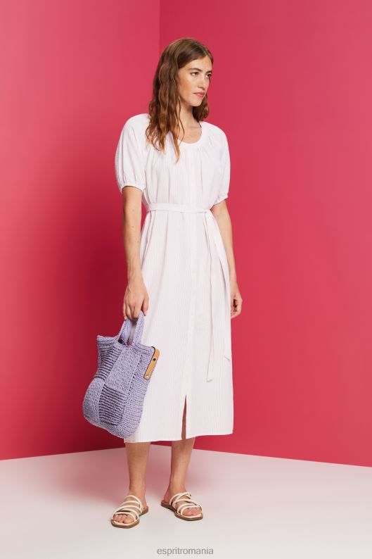 Esprit rochie camasa midi cu curea cravata, amestec de bumbac femei roz deschis 2T6N8129 rochii