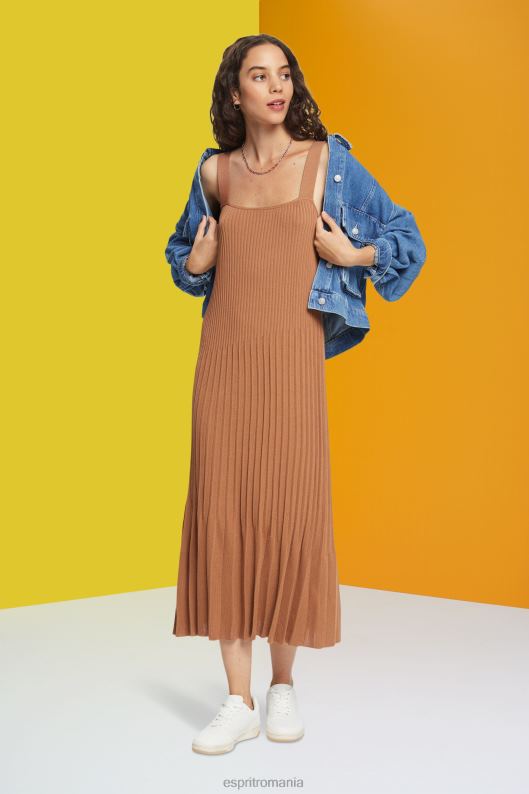 Esprit rochie cu bretele plisate femei maro 2T6N8491 rochii