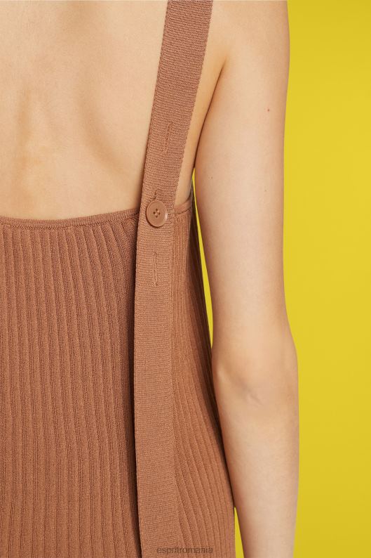 Esprit rochie cu bretele plisate femei maro 2T6N8491 rochii