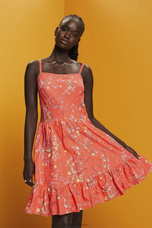 Esprit rochie din bumbac cu imprimeu floral până la genunchi femei portocaliu coral 2T6N8190 rochii