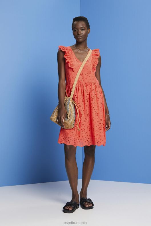 Esprit rochie din dantela de bumbac femei portocaliu coral 2T6N8192 rochii