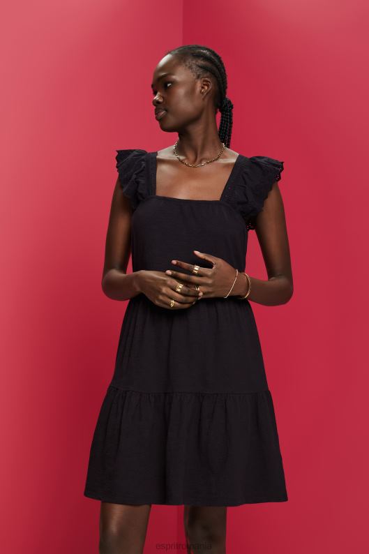 Esprit rochie din jerse cu mâneci din dantelă brodate femei negru 2T6N859 rochii