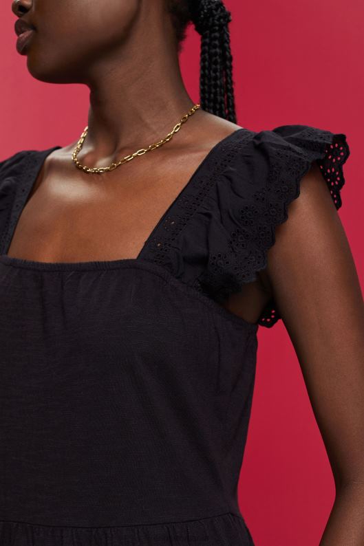 Esprit rochie din jerse cu mâneci din dantelă brodate femei negru 2T6N859 rochii