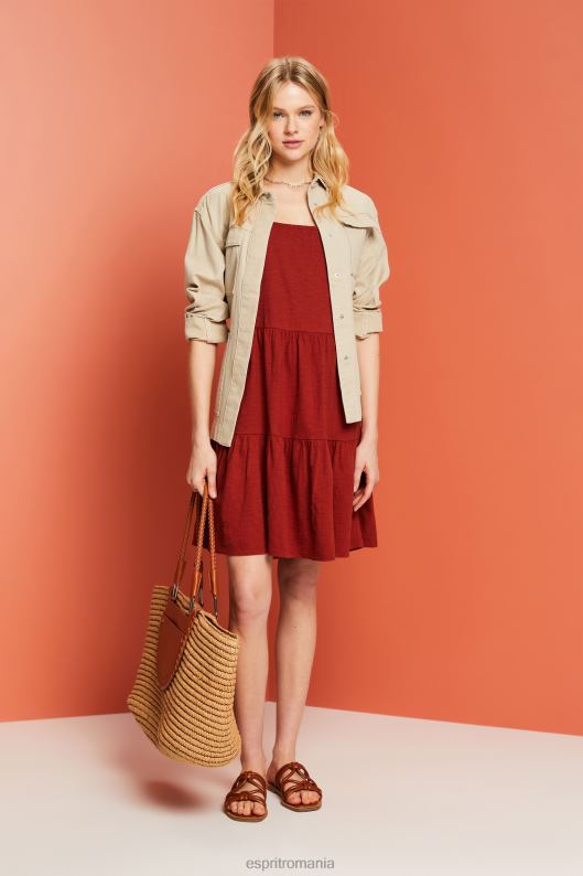 Esprit rochie din jerse cu mâneci din dantelă brodate femei teracotă 2T6N860 rochii