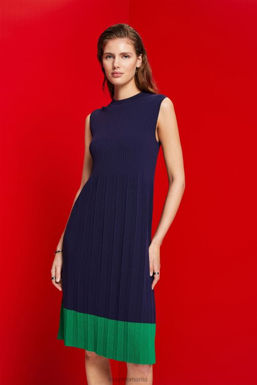 Esprit rochie maxi plisata si fara maneci cu decolteu femei albastru inchis 2T6N8123 rochii