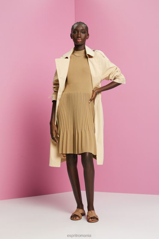 Esprit rochie midi cu pliuri mockneck cu maneci scurte femei bej kaki 2T6N8119 rochii