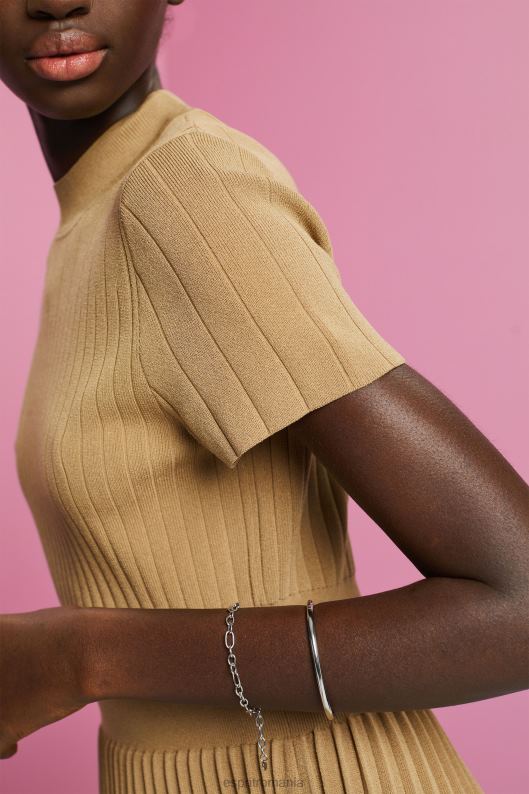 Esprit rochie midi cu pliuri mockneck cu maneci scurte femei bej kaki 2T6N8119 rochii