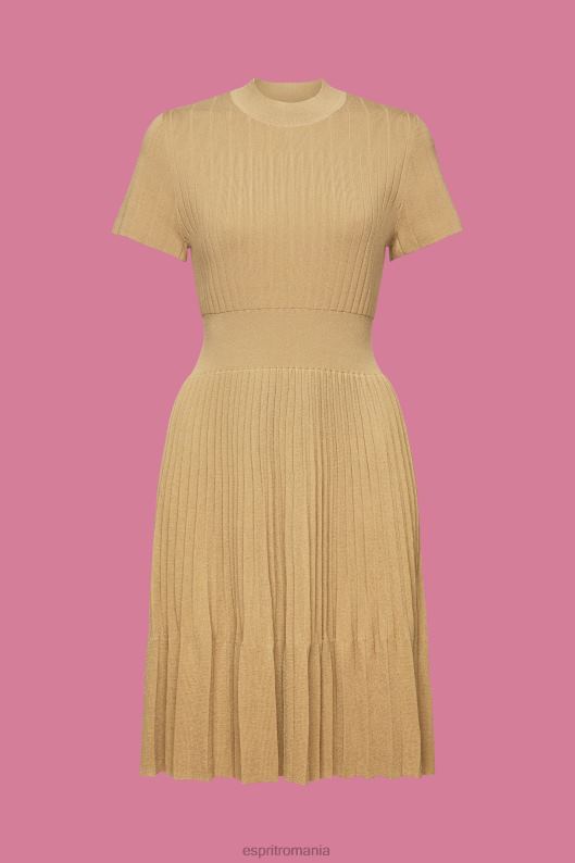Esprit rochie midi cu pliuri mockneck cu maneci scurte femei bej kaki 2T6N8119 rochii