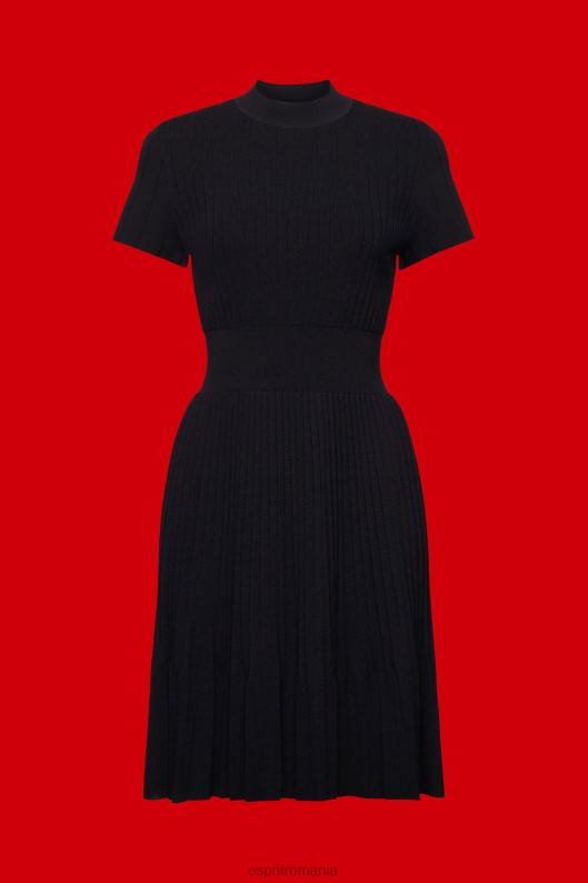 Esprit rochie midi cu pliuri mockneck cu maneci scurte femei negru 2T6N8120 rochii