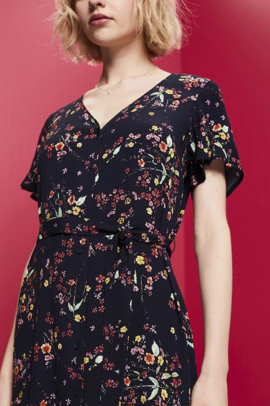 Esprit rochie midi imprimată cu curea cravată femei albastru inchis 2T6N8189 rochii