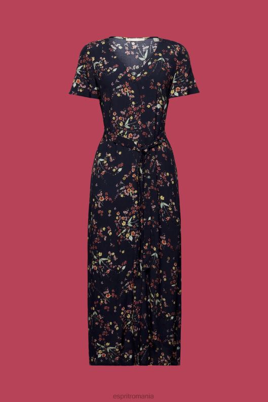 Esprit rochie midi imprimată cu curea cravată femei albastru inchis 2T6N8189 rochii