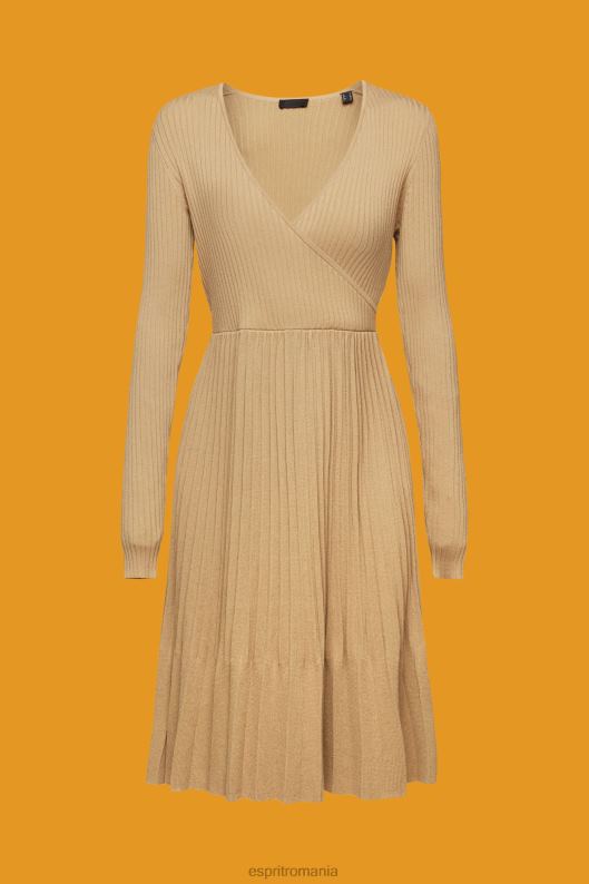 Esprit rochie pliată cu mâneci lungi femei bej kaki 2T6N8126 rochii