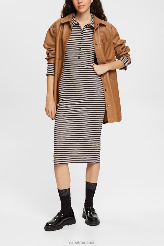 Esprit rochie polo cu dungi femei taup deschis 2T6N8434 rochii