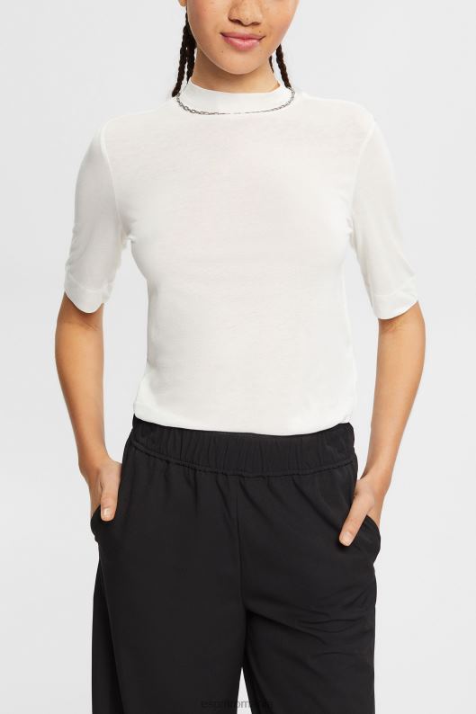 Esprit cu tencel: tricou cu guler banda femei aproape alb 2T6N8562 tricouri