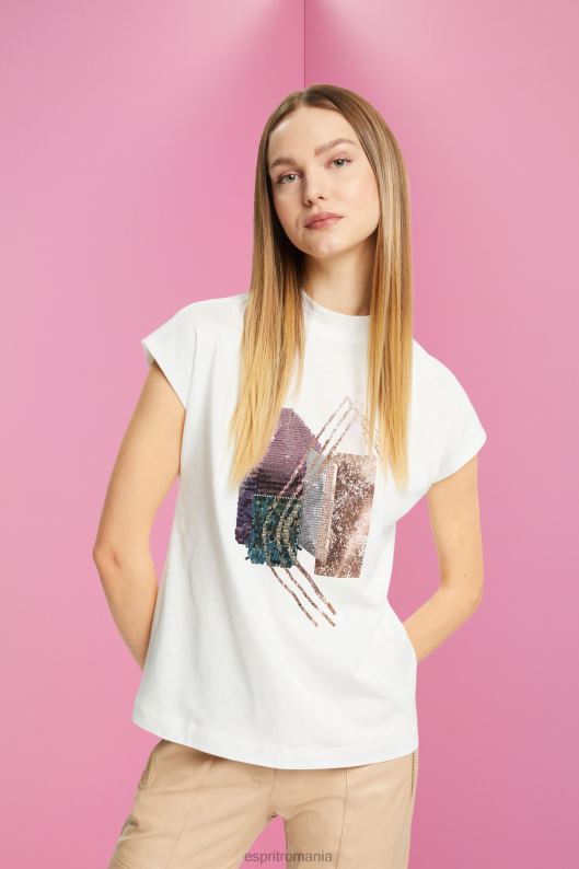 Esprit tricou aplicat cu paiete, tencel femei aproape alb 2T6N8399 tricouri
