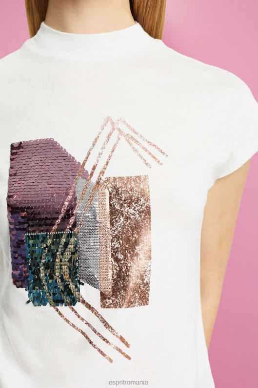 Esprit tricou aplicat cu paiete, tencel femei aproape alb 2T6N8399 tricouri