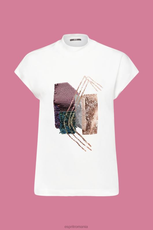 Esprit tricou aplicat cu paiete, tencel femei aproape alb 2T6N8399 tricouri