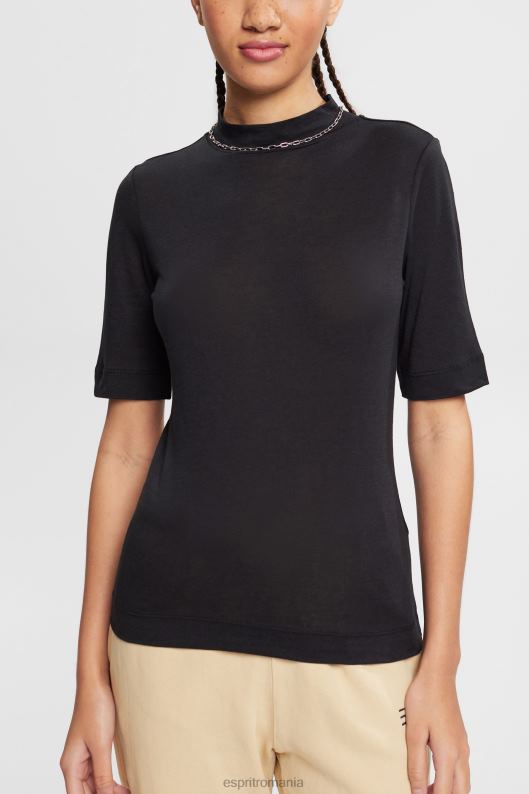 Esprit tricou cu guler banda, tencel femei negru 2T6N8374 tricouri