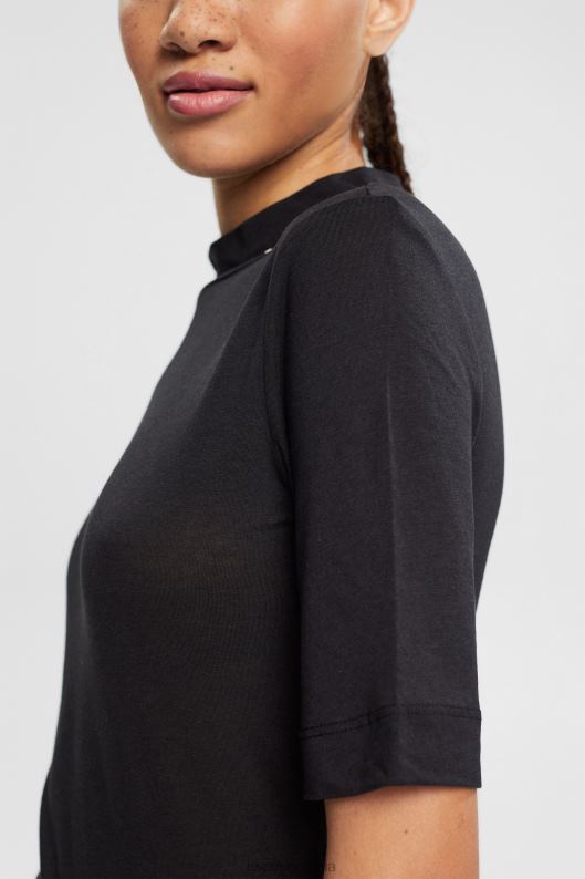 Esprit tricou cu guler banda, tencel femei negru 2T6N8374 tricouri
