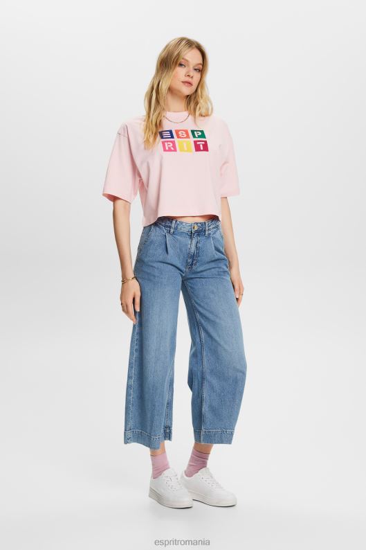 Esprit tricou cu logo brodat, 100% bumbac femei roz pastel 2T6N816 tricouri