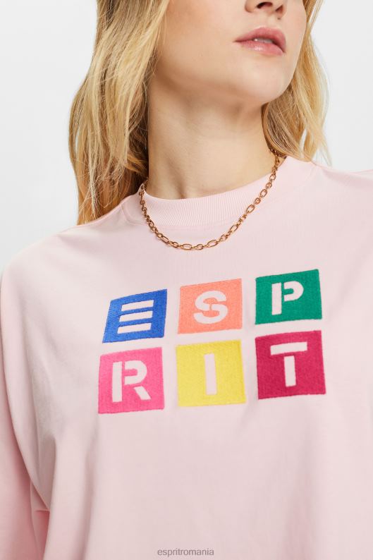 Esprit tricou cu logo brodat, 100% bumbac femei roz pastel 2T6N816 tricouri