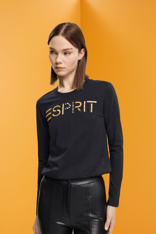 Esprit tricou cu maneca lunga cu logo femei negru 2T6N8460 tricouri