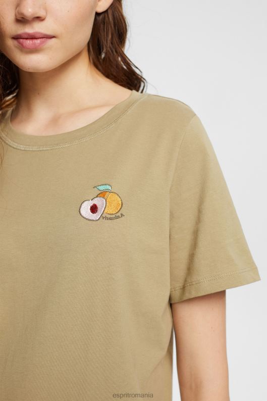 Esprit tricou cu motiv brodat femei kaki pal 2T6N8557 tricouri