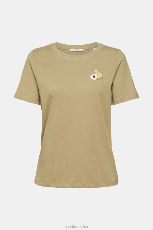 Esprit tricou cu motiv brodat femei kaki pal 2T6N8557 tricouri
