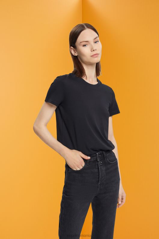 Esprit tricou din bumbac cu decolteu femei negru 2T6N8454 tricouri