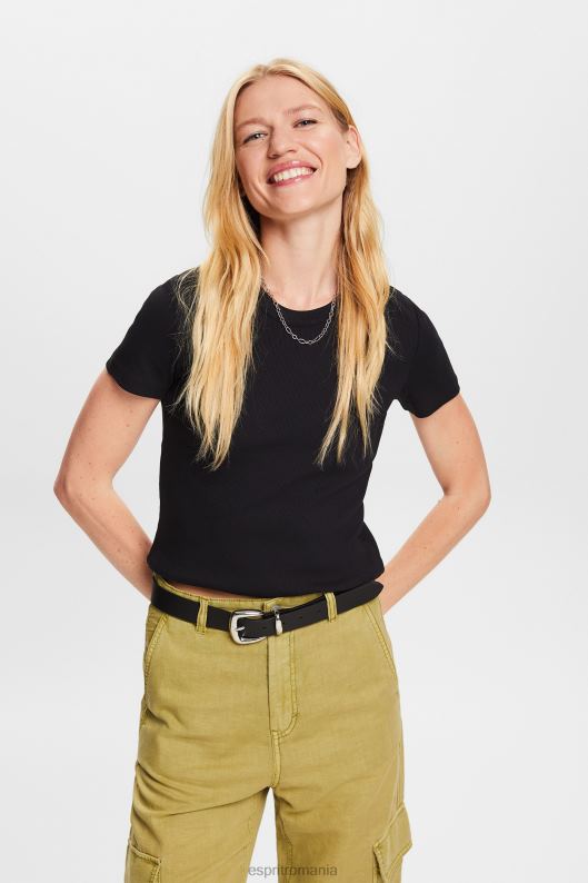 Esprit tricou din jerseu cu nervuri femei negru 2T6N81 tricouri