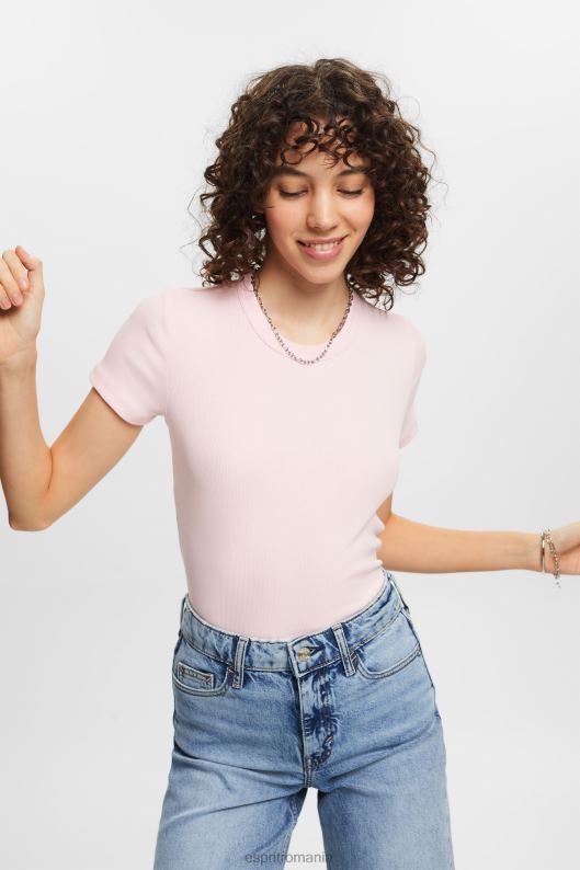 Esprit tricou din jerseu cu nervuri femei roz pastel 2T6N82 tricouri
