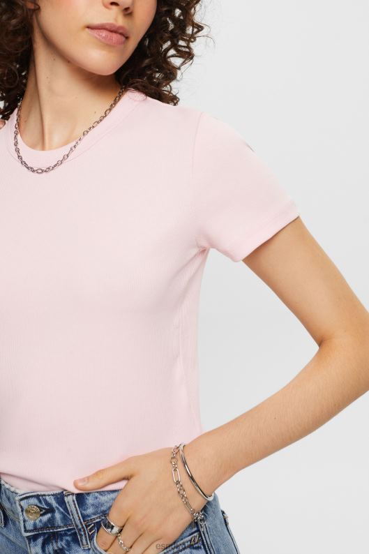Esprit tricou din jerseu cu nervuri femei roz pastel 2T6N82 tricouri